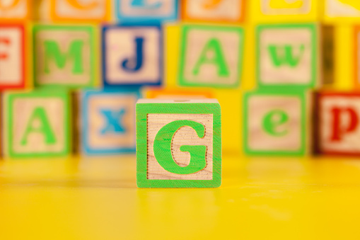 Photograph of colorful Wooden Block Letter G