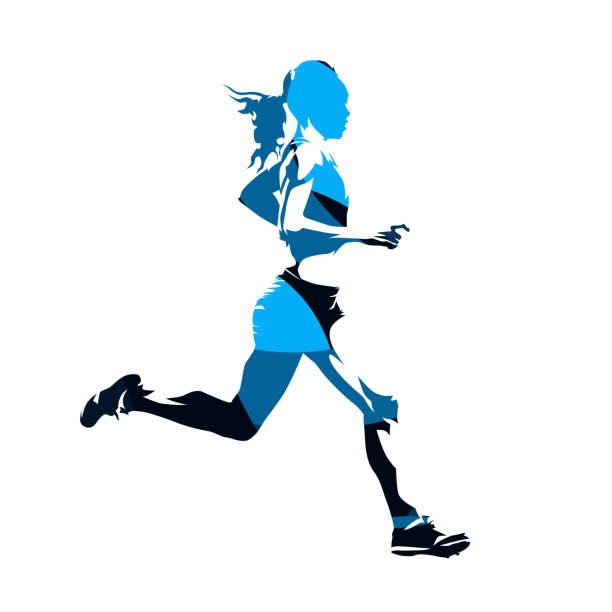 biegająca kobieta, abstrakcyjna niebieska sylwetka wektorowa - slim women silhouette exercising stock illustrations