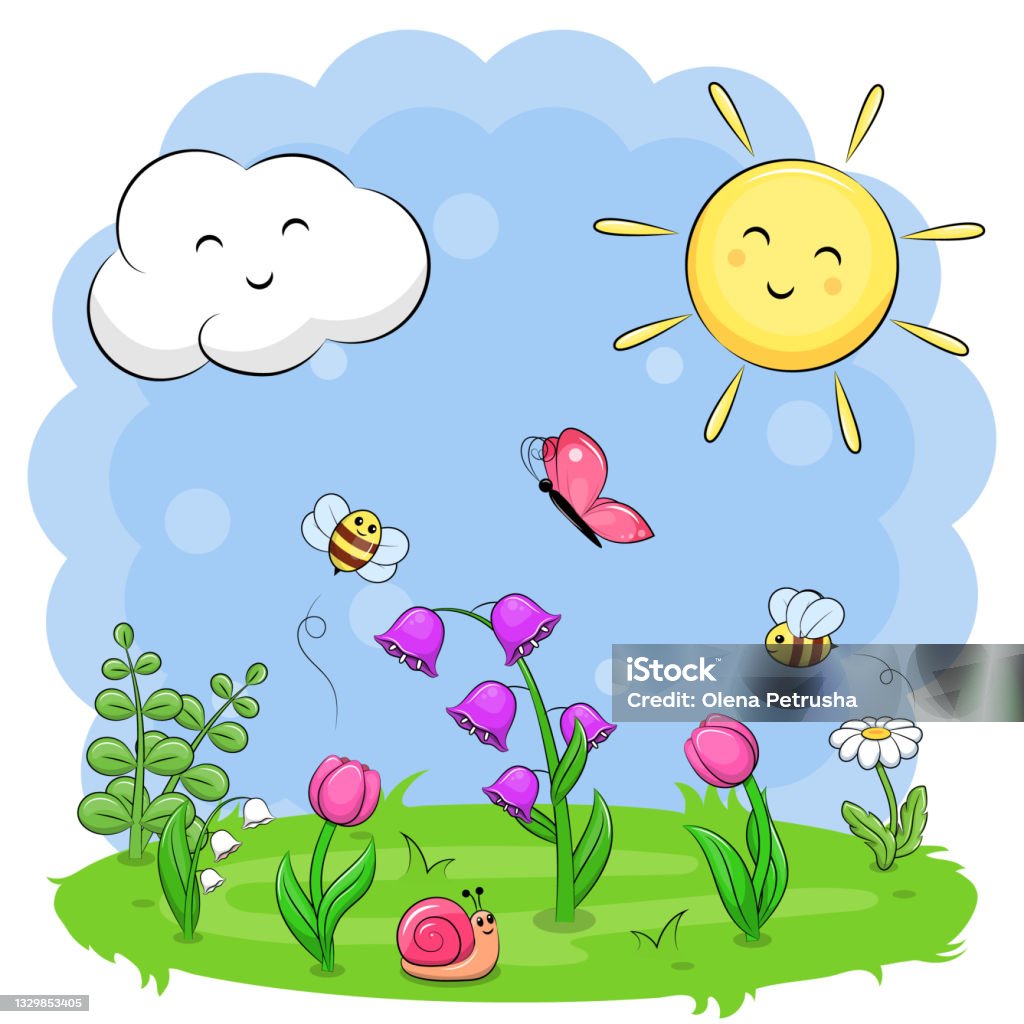 Ilustración de Lindo Paisaje De Dibujos Animados Con Flores Abejas Mariposas Caracoles Sol Y Nubes y más Vectores Libres de Derechos de Mariposa - Lepidópteros - iStock Ilustración de Lindo Paisaje De Dibujos Animados Con Flores Abejas Mariposas Caracoles Sol Y Nubes y más Vectores Libres de Derechos de Mariposa - Lepidópteros - iStock