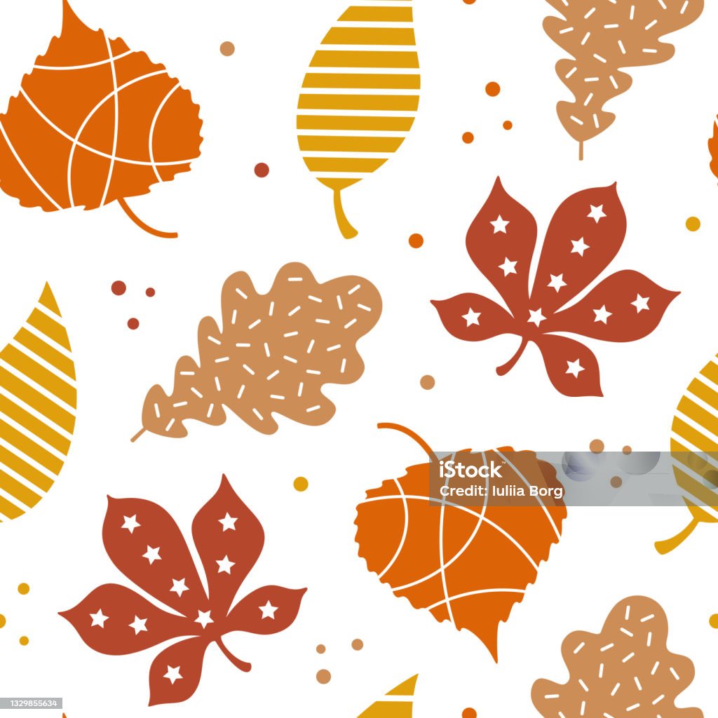Cartoon Fall Leaves With Ornament Seamless Pattern Abstract Autumn Theme  Background Back To School Autumn Park Wallpaper Stock Illustration -  Download Image Now - iStock