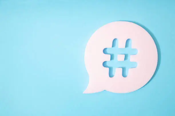 Photo of Hashtag in bubble speech.
