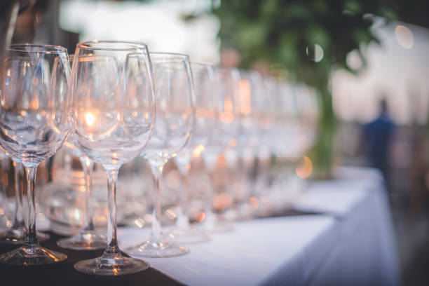 istock Wine glasses packed in rows ready to be used for an evening event 1329860698