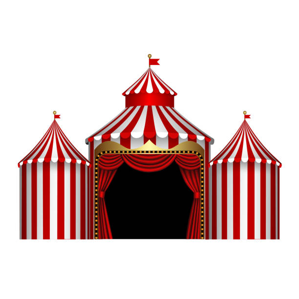 istock isolated circus stage with red and white stripes and red curtain 1329861095