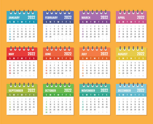 kalender für 2022 beginnt sonntag, vektorkalender design 2022 jahr - calendar stock-grafiken, -clipart, -cartoons und -symbole