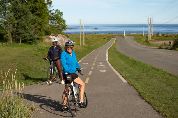 Tourist enjoying cycling on a summer day