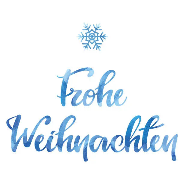 Vector illustration of Watercolor „Frohe Weihnachten“ inscription with a snowflake
