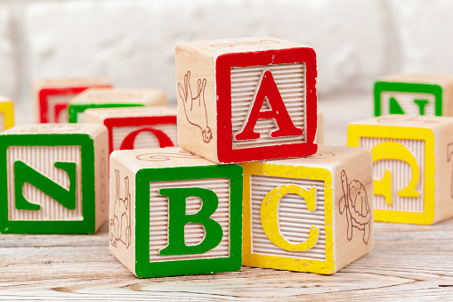 Wooden toy Blocks with the text: abc