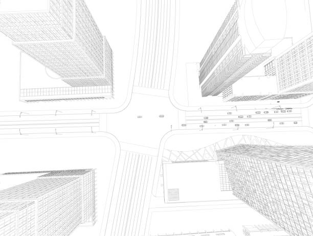 istock City outline with skyscrapers isolated on white background. View from above. Road with driving cars. 3D. Vector illustration 1329867155