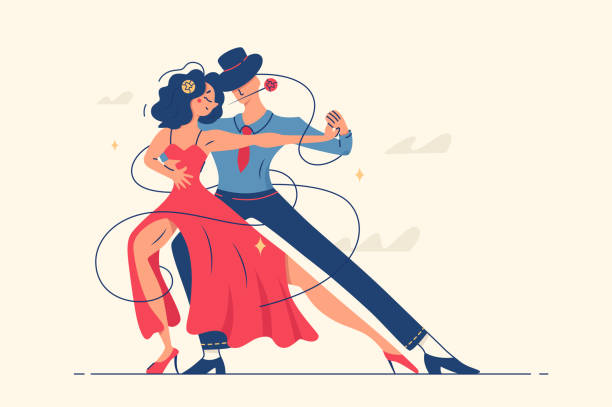 ilustrações de stock, clip art, desenhos animados e ícones de man and woman dancing romantic tango - tangoing
