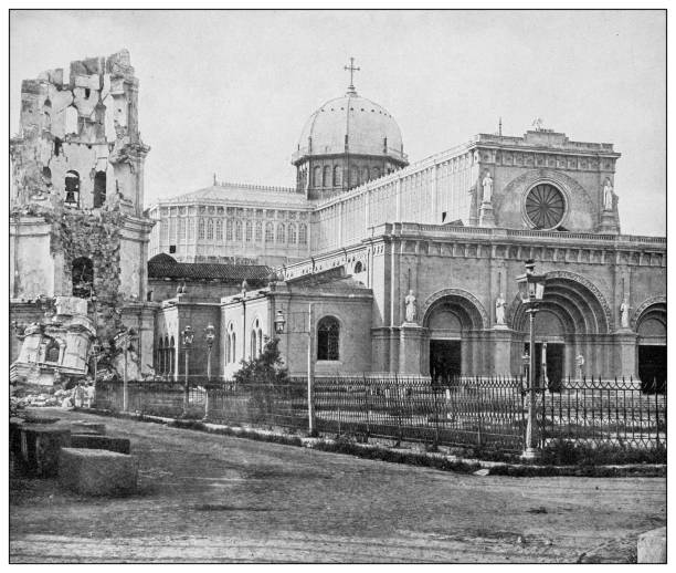 istock Antique black and white photograph: Manila Cathedral, Philippines 1329870047