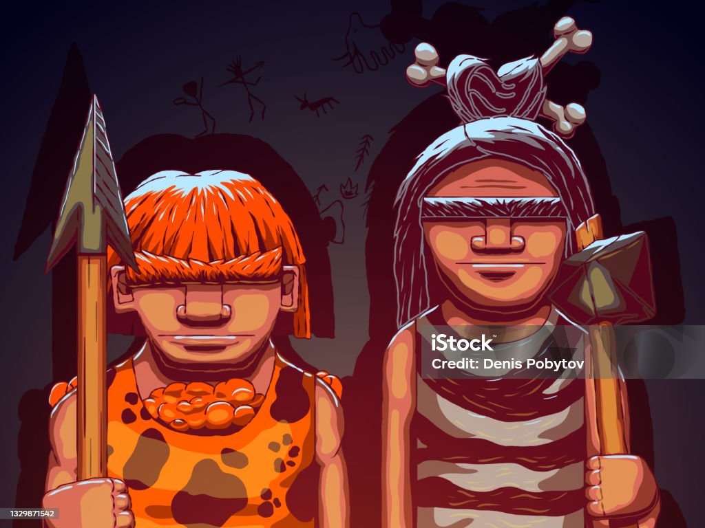 Handdrawn Funny Stone Age Vector Illustration Cavemen Stock Illustration -  Download Image Now - iStock