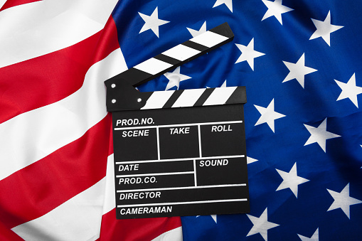 movie clapper board with USA flag