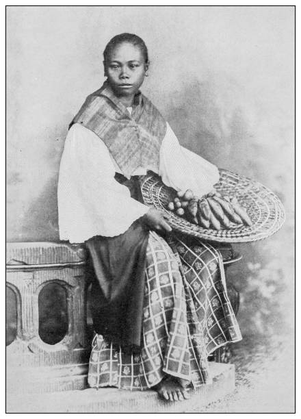 istock Antique black and white photograph: Fruit vendor, Philippines 1329872375