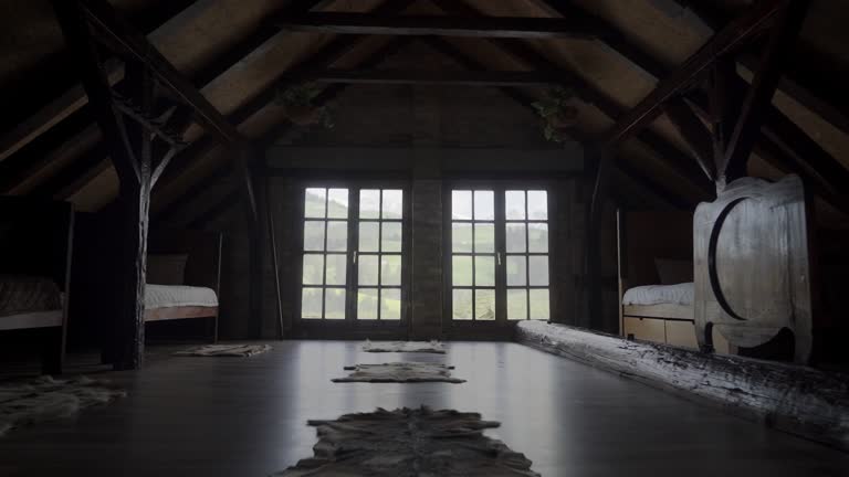 Empty rooftop room, apartment interior. Light and Darkness