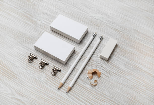 White business cards, pencil, eraser