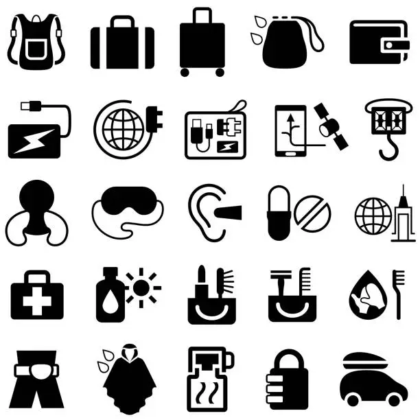 Vector illustration of Travel Accessories and Products Icons