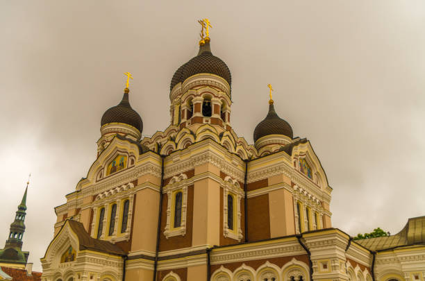 Tallinn, Harju County, Estonia - July 8, 2021: Low angle view of the building of the Alexander Nevsky Cathedral against sky.