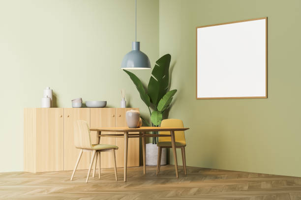 istock Light living room interior with armchairs and table, mockup poster 1329877665