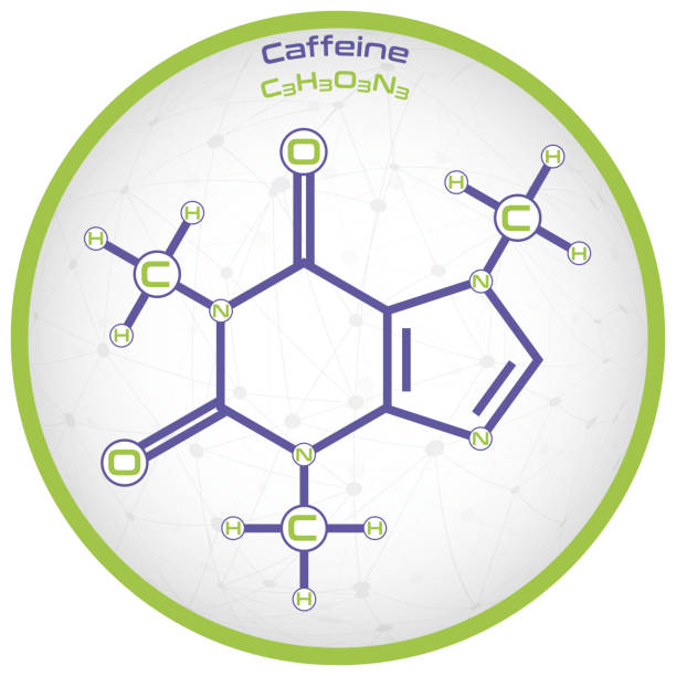 Infographic of the molecule of Caffeine Large and detailed infographic of the molecule of Caffeine caffeine molecule stock illustrations