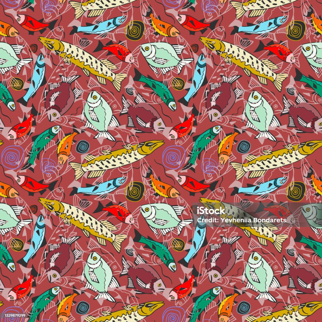 Fish Pattern Rawing Fish Seamless Pattern Eps10 Vector Illustration Stock Illustration ...