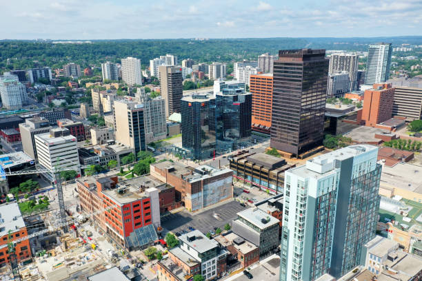 Aerial of Hamilton, Ontario, Canada downtown, editorial An aerial of Hamilton, Ontario, Canada downtown. One of Ontario's largest cities, it is home to many steel companies hamilton on stock pictures, royalty-free photos & images