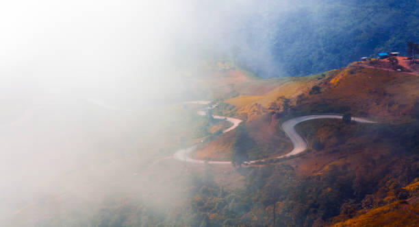 camino sinuoso en la cima de la montaña - thailand forest outdoors winding road fotografías e imágenes de stock