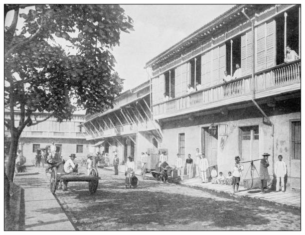 istock Antique black and white photograph: Cervantes Square, New Manila, Philippines 1329883626