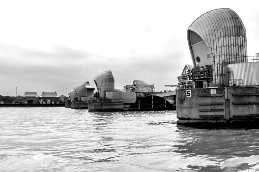 Thames Barrier in Black and White