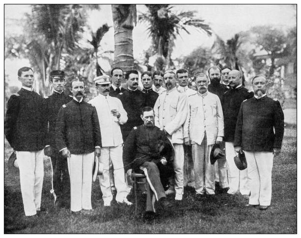 istock Antique black and white photograph: American officers, Philippines 1329884181