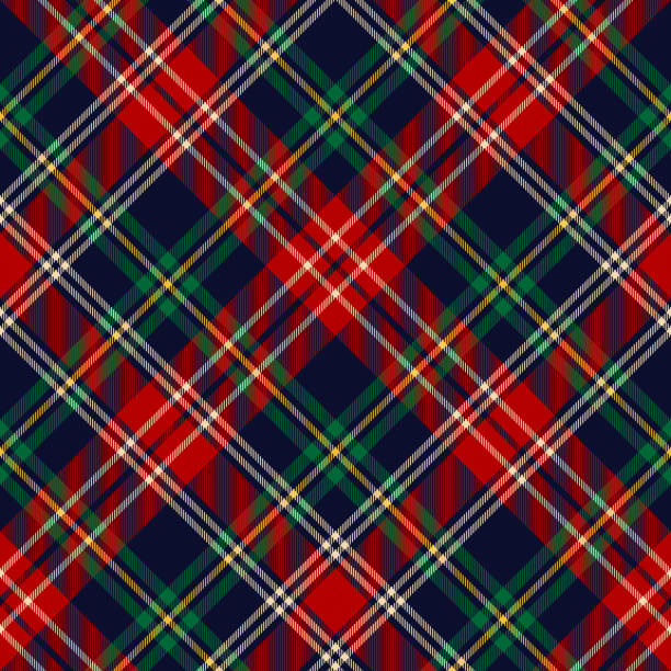 tartan karomuster für weihnachtsbettbezug oder teppich in rot, grün, marineblau, gelb, beige. nahtloser dunkler neujahrs-urlaubsvektor für decke, wurf, andere moderne winterstoffdruck. - plaid stock-grafiken, -clipart, -cartoons und -symbole