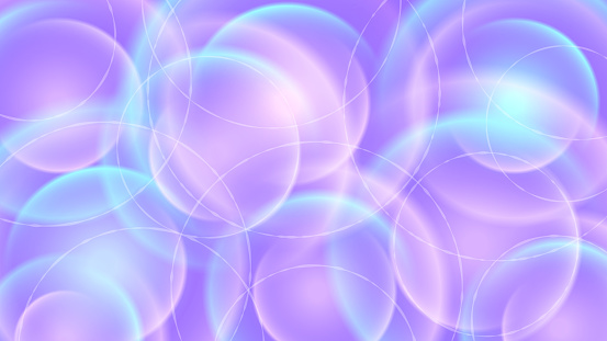 Abstract light purple background. Vector image. Blurry translucent purple and aquamarine circles with reflections. Energy rings in motion. Template for text.