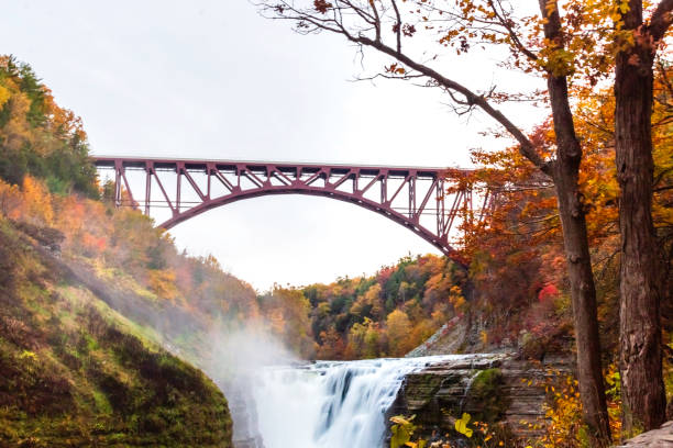 istock bridge, Autumn Leaves, Fall At Letchworth State Park 1329890657