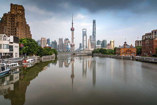 The long exposure shot of the Lujiazui in Shanghai, China