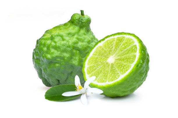 istock bergamot or kaffir lime fruit with flower 1329895947