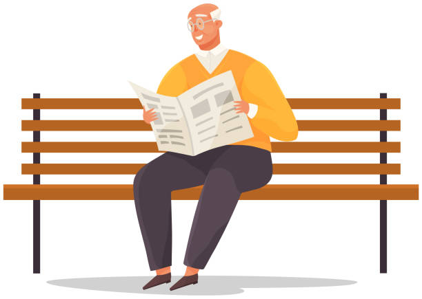 istock Elderly man pensioner sitting on bench in park reading newspaper and enjoying leisure in retirement 1329897441