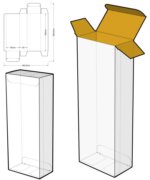 Simple Packaging Box (Internal measurement 9x5x25cm) and Die-cut Pattern. The .eps file is full scale and fully functional. Prepared for real cardboard production. Simple Packaging Box (Internal measurement 9x5x25cm) and Die-cut Pattern. The .eps file is full scale and fully functional. Prepared for real cardboard production. stackable stock illustrations