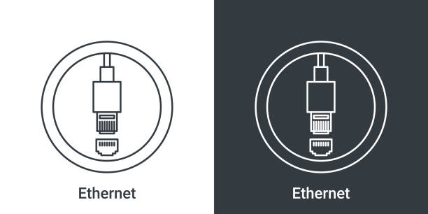 Ethernet port icon. Computer connectors signs. Connectors icon. Vector illustration Ethernet port icon. Computer connectors signs. Connectors icon. Vector illustration interconnect plug stock illustrations