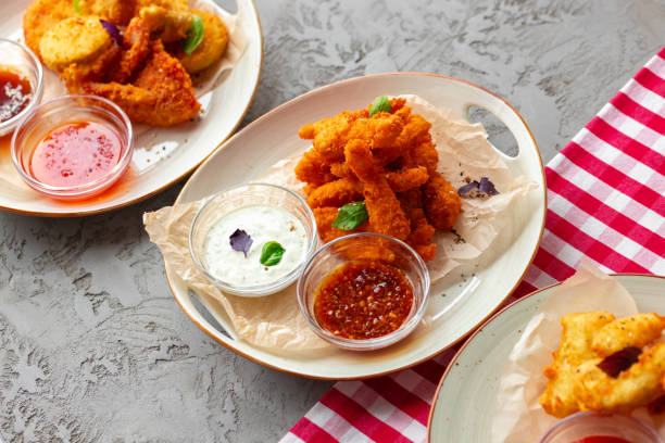 istock Deep fried shrimps served with sauce on plate 1329905408