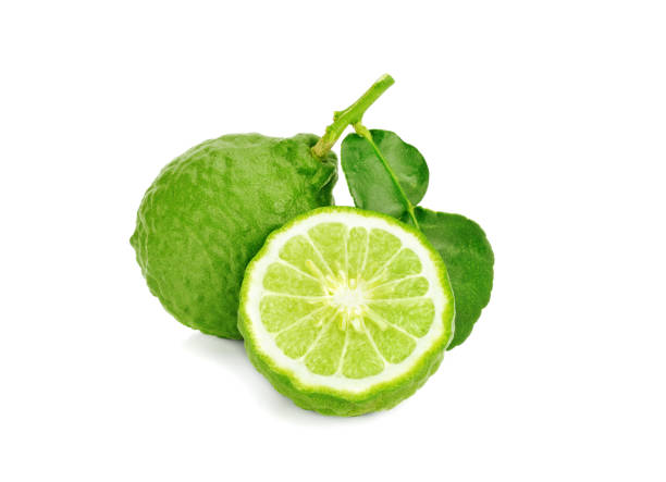 Bergamot fruit with  leaf isolated on white Bergamot fruit with  leaf isolated on white background kaffir stock pictures, royalty-free photos & images