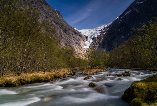 Briksdalsbreen, (Briksdal Glacier), one of the most accessible arms of the Jostedalsbreen Glacier in the municipality of Stryn in Vestland county