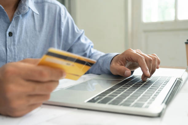 istock Customer shopping online pay by credit card. 1329909526