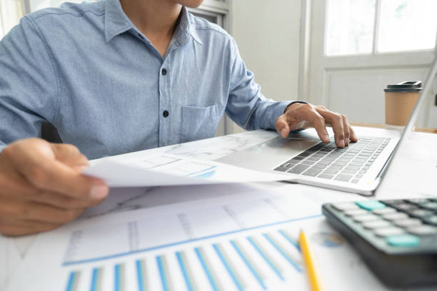 istock Businessman analyse investment marketing data. 1329909527