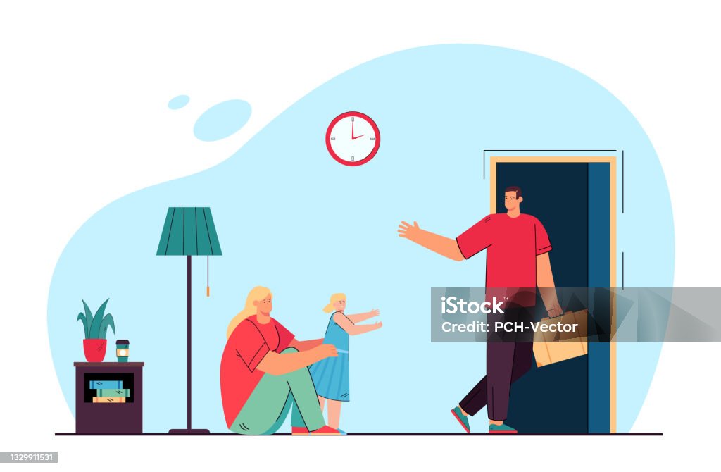 Ilustración de Mamá E Hija Despidiéndose De Esposo Y Padre y más Vectores Libres de Derechos de Padre - Padre, Padres, Separación - iStock Ilustración de Mamá E Hija Despidiéndose De Esposo Y Padre y más Vectores Libres de Derechos de Padre - Padre, Padres, Separación - iStock