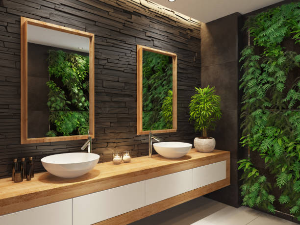 istock Modern minimalist bathroom with green wall garden 1329912598