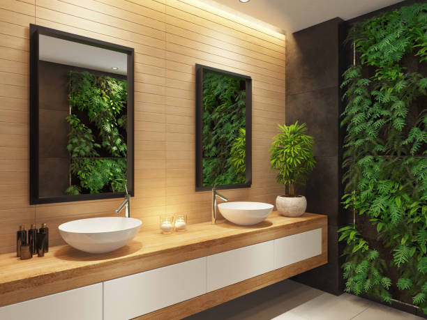 istock Modern minimalist bathroom with green wall garden 1329913129