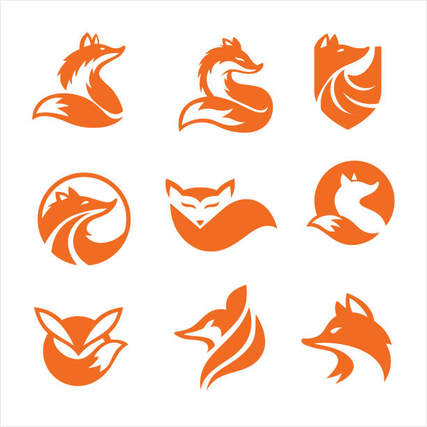 Fox icons Set of 9 fox icons, illustrations fox stock illustrations