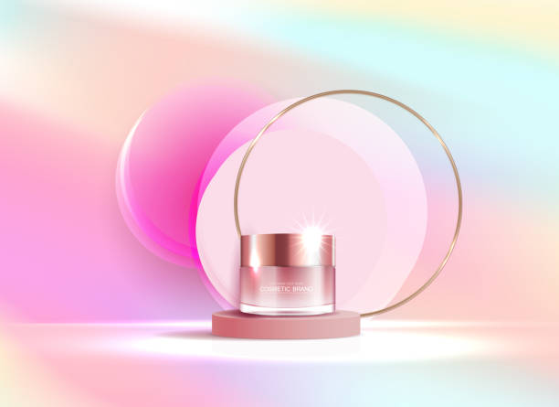Cosmetics or skin care product ads with bottle, banner ad for beauty products , pastel color background glittering light effect. vector design Cosmetics or skin care product ads with bottle, banner ad for beauty products , pastel color background glittering light effect. vector design. skin care background stock illustrations