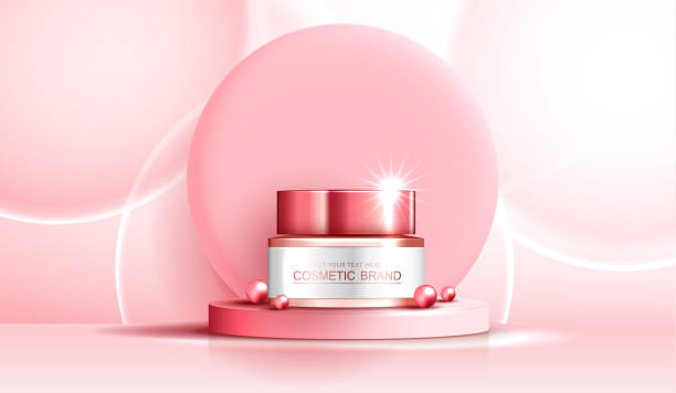 Cosmetics spa or skin care product ads with bottle, banner ad for beauty products , pink pearl and bubble on pink background glittering light effect. vector design Cosmetics spa or skin care product ads with bottle, banner ad for beauty products , pink pearl and bubble on pink background glittering light effect. vector design. skin care background stock illustrations