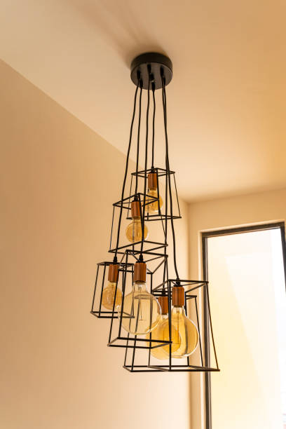 istock modern iron lamp hanging ceiling, home decor, vintage bulb light front angle view 1329916345