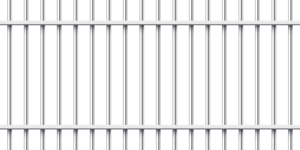 istock Realistic metal prison bars isolated on white background. Detailed jail cage, prison iron fence. Criminal background mockup. Creative vector illustration 1329916356